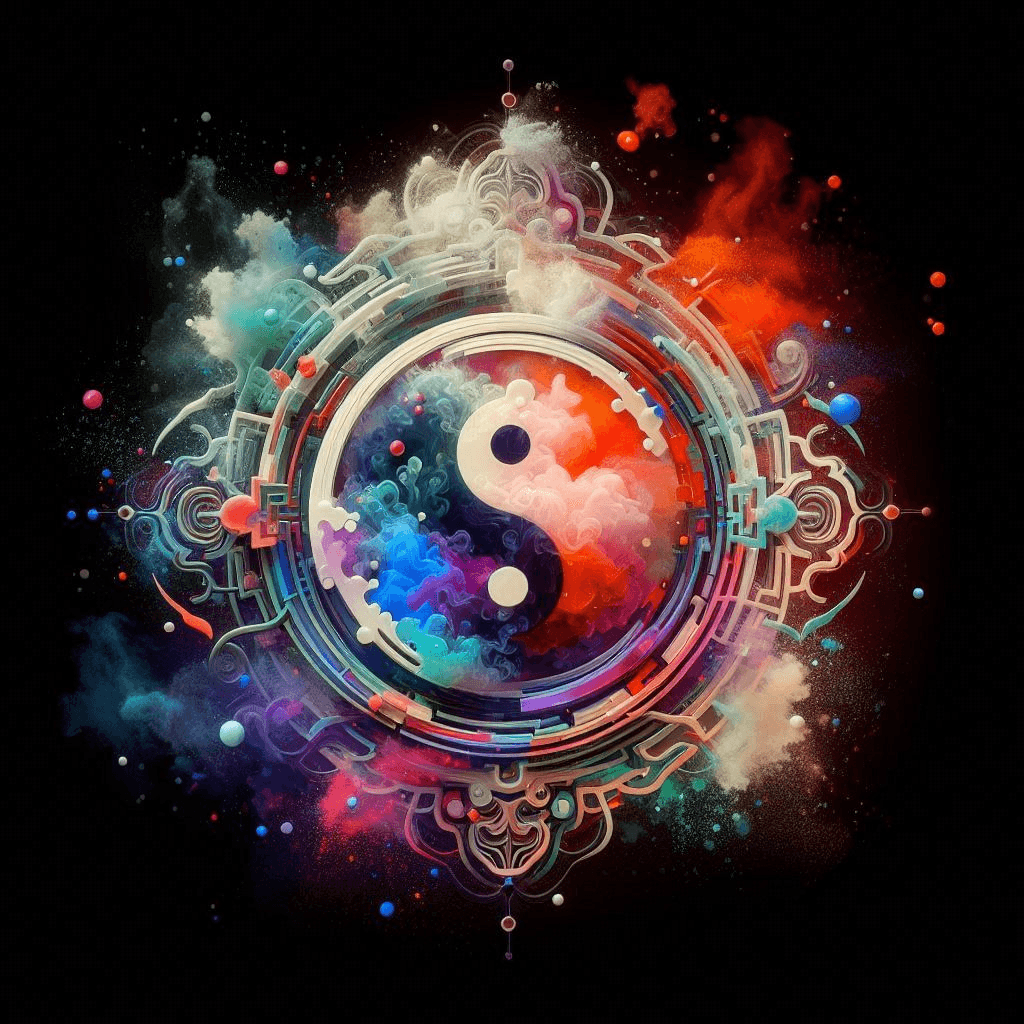 An artistic representation of the Daoist concept of Yin and Yang,  symbolizing balance and harmony.